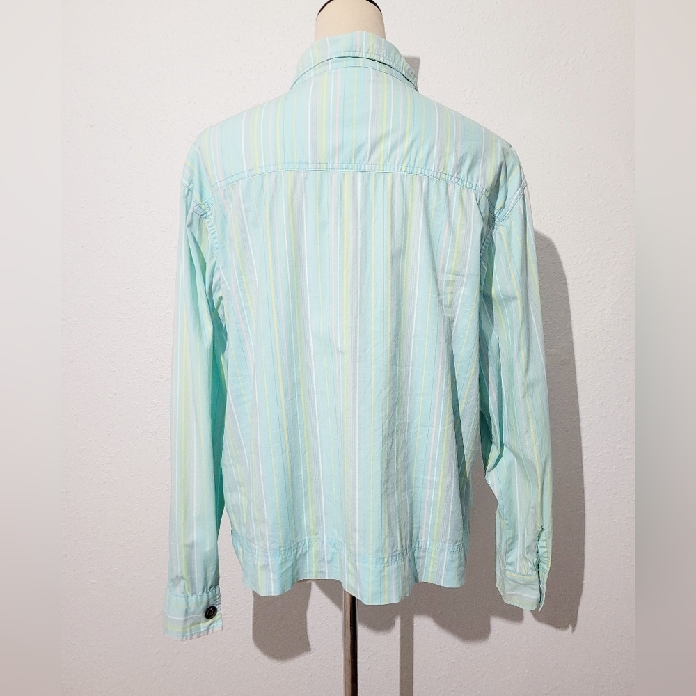 Lulu-B Women’s Button Front Jacket Shirt Pastel Stripe Cotton Blend Size Large - Picture 6 of 14
